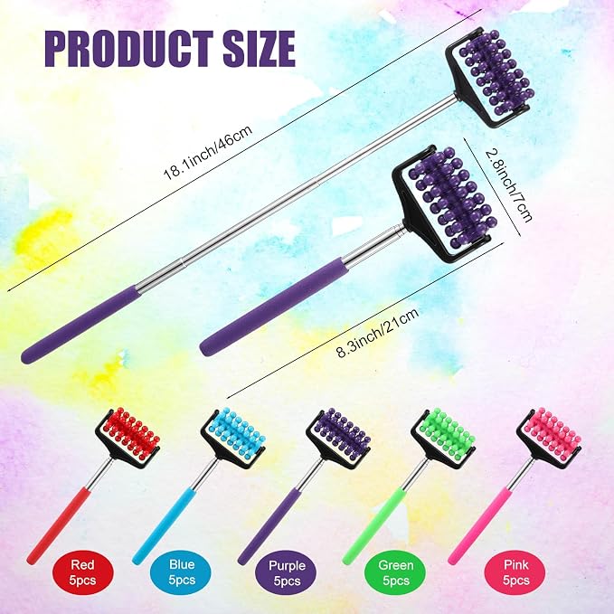 LemonRoad 25 Pieces Back Massager Bulk Gifts for Men Women Handheld Back Scratchers Bulk Telescopic Muscle Massager Roller Massage Gift for Coworker Neck Stick Tool Adults Body Relax, Assorted Color