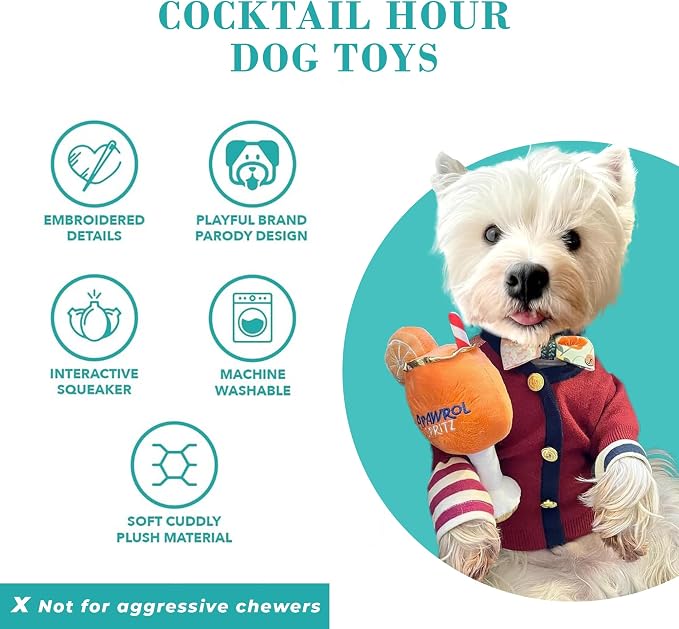 Haute Diggity Dog Cocktail Hour Plush Dog Toy, Cocktail Parody Chew Toys