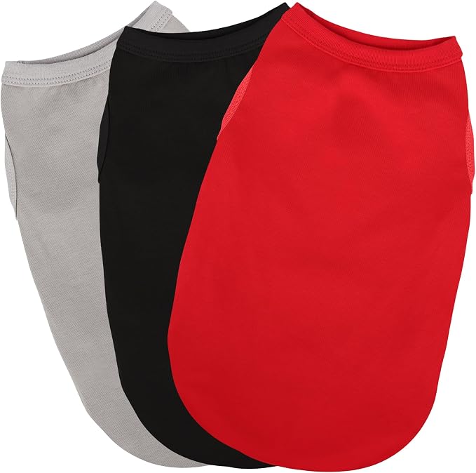 3 Pieces Plain Dog Shirt Sleeveless Puppy Cotton Dog Shirts Breathable Pet Apparel Tank Top Colorful Puppy Sweatshirt Clothes for Small Medium Dogs Red Black and Grey S