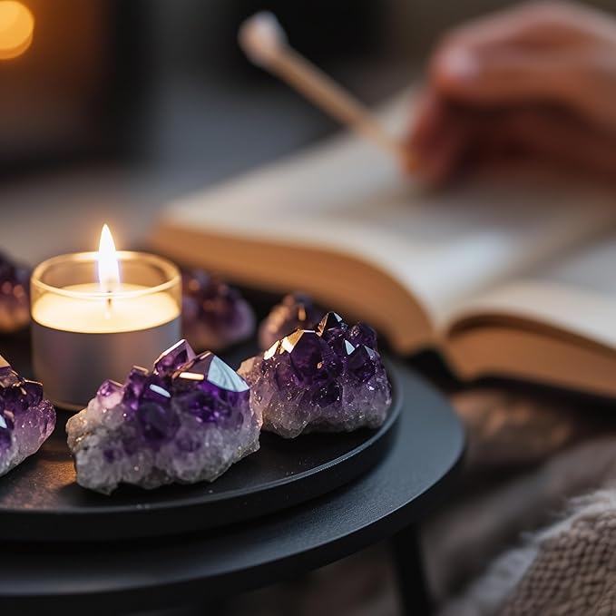 Amethyst Crystal 2PCS (Approx. 0.882lb–1.15 lb, 0.79”–3.15”) Raw Purple Quartz Clusters Healing Crystals and Stones for Reiki Chakra Meditation Geode Decor Agate Tower Set
