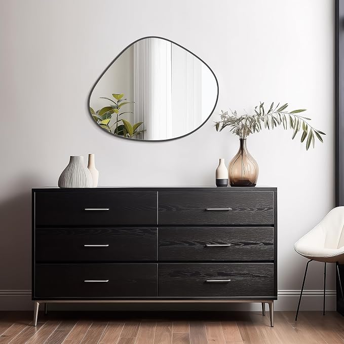 Asymmetrical Mirror, Irregular Wall Mirror for Bathroom, Abstract Wall Mirrors Decorative for Bedroom Living Room Entryway Hall, Mirrors for Wall Decor 28" H x 23" W, Black
