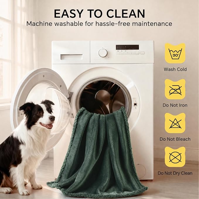 Luciphia Waterproof Blanket for Large Dog, Reversible Sherpa Couch Cover | waterproof pet blanket sherpa fleece reversible couch cover bed protector car from spills scratches, Dark Green 85" x 57"