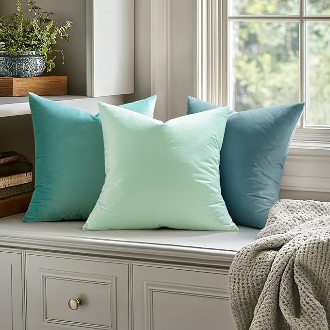 MIULEE Velvet Throw Pillow Covers 20x20 Inch Pack of 2 Aqua Green | Soft Solid Decorative Pillow Covers, Modern Luxury Home Decor, for Couch Chair Sofa Bedroom Livingroom