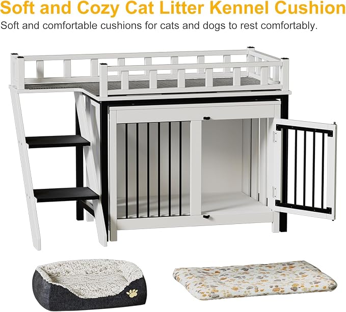 PAKASEPT Pet Bunk Bed,Dog Window Perch with Stairs and Storage, Dogs/Cats Crate Furniture, with Multi-Purpose Blanket and Indoor Dog Bed for Small Medium Size
