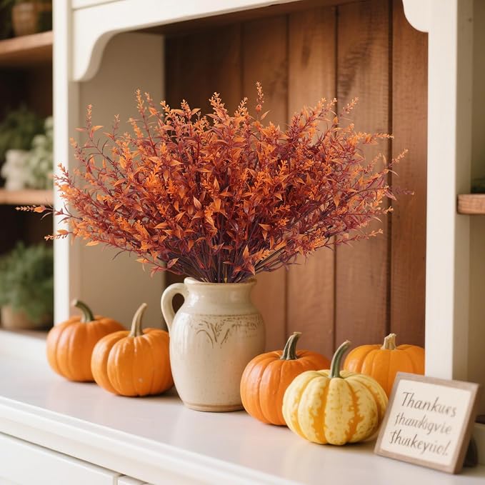 RECUTMS Outdoor Faux Plant Fall Fake Plant UV Resistant Artificial Greenery | 8Packs,Autumn Decor,Artificial Brown Plastic Flowers Indoor Fake Outside Flowers for Balcony Window Garden Thanksgiving Decor