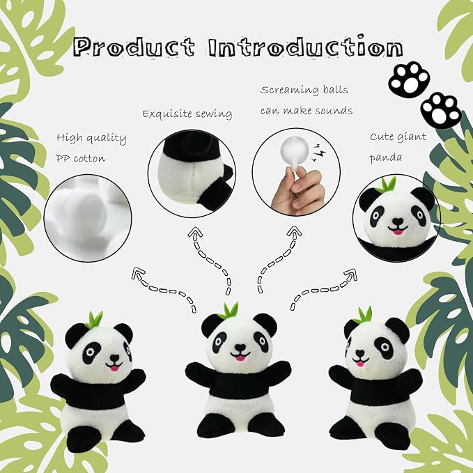 Dog Hide and Seek Toys Puppy Chew Squeaky Toys Plush Mushroom&Bamboo&Shell Hideout Stuffing with Squeakers Animals (3Pcs Squeaky Panda)