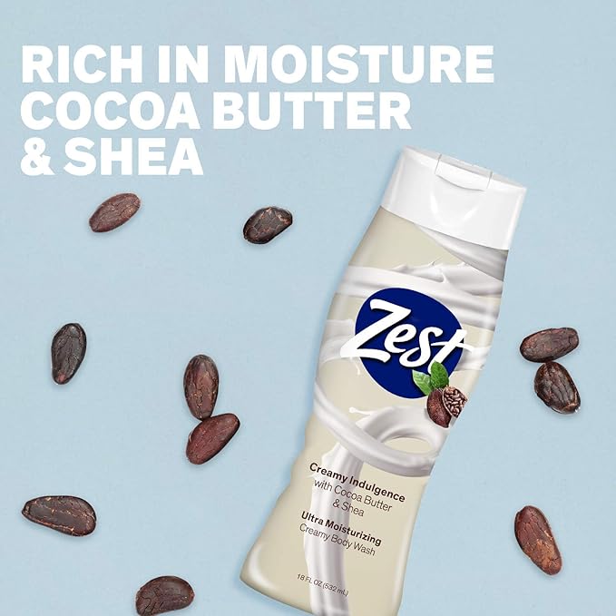 Zest Body Wash Cocoa Butter & Shea Moisturizing 18 Ounce (Pack of 6)
