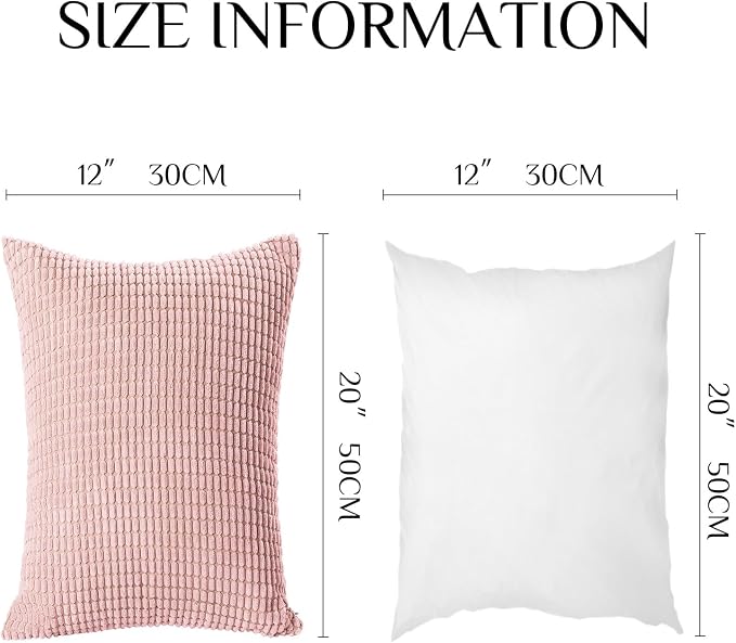 Softalker Corduroy Decorative Throw Pillow Covers 12x20, Set of 2, Pink | Soft Boho Striped Pillow Cases, Couch Fluffy Cushion Covers for Farmhouse Home Decor Bed Living Room