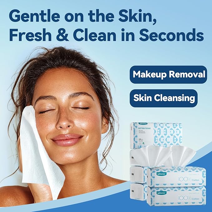 Winner Soft Face Towels, 100% USDA Biobased Facial Towels, 2 Packs per Case, 6 Bags per Pack, 100 Towels per Bag (1200 Total)
