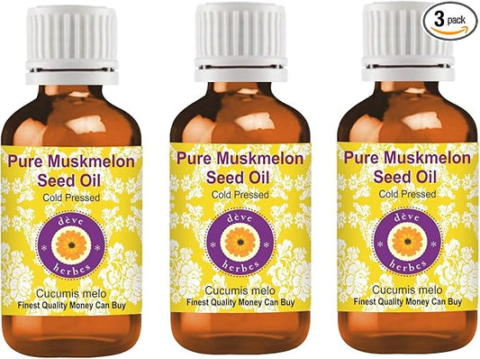 Deve Herbes Pure Muskmelon Seed Oil (Cucumis melo) Cold Pressed (Pack of Three)100ml X 3 (10 oz)