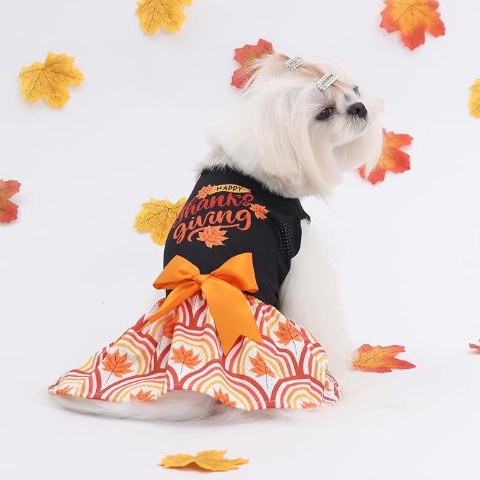 CuteBone Dog Mesh Dress Thanksgiving Puppy Sundress Pet Outfit Summer Fashion for Small Dogs Girl Cat Clothes