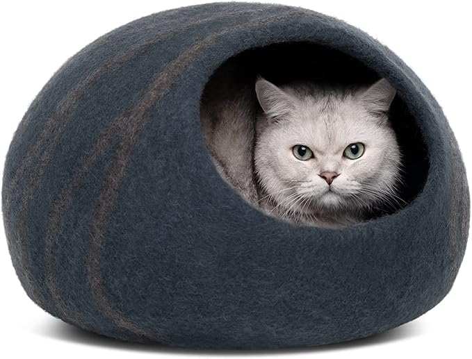 Cat Cave - Merino Wool Bed for Indoor Cats (Slate Gray, Medium) | Cat Bed Enclosure, Premium Felt, Handmade, Super Soft, Lightweight, Breathable, Adjustable Shape