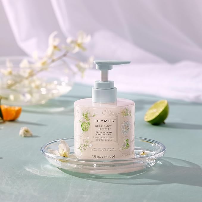 Thymes Replenishing Hand Lotion for Dry Skin - Daily Moisturizer Helps Reduce Dryness - Hand Lotion for Women & Men Formulated with Sodium Hyaluronate & Squalane (Bergamot Nectar, 9.4 fl oz)