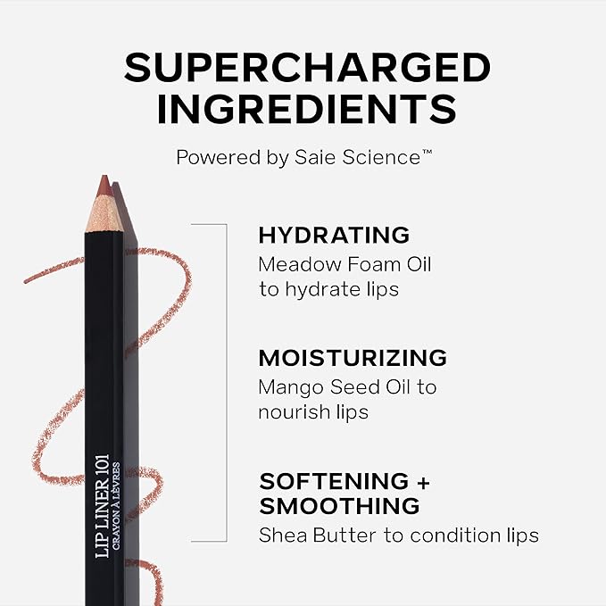Saie Lip Liner 101 - Lip Pencil Made with a Creamy, Soft Matte Formula for a Naturally Framed or Fully Filled Look - Supercharged with Shea Butter & Jojoba Oil - French (.05 oz)