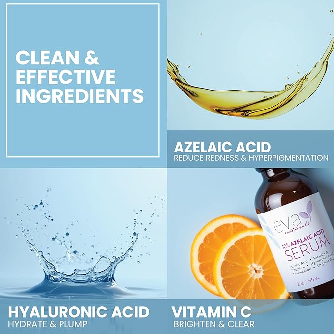 Azelaic Acid 10% Facial Serum – With Niacinamide, Hyaluronic Acid – Lightweight Face Serum – 2 oz