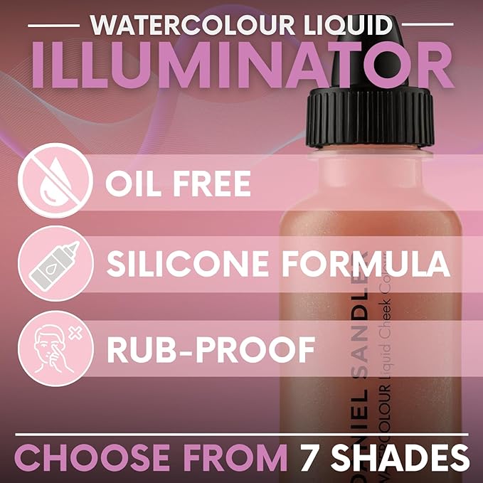 Daniel Sandler WATERCOLOUR LIQUID ILLUMINATOR - 'GLOW' 15ml – Shimmer Liquid Blush for Cheeks Make up, Highlighter – Oil-Free, Lightweight, Buildable & Long-Lasting for Cheeks & Lips