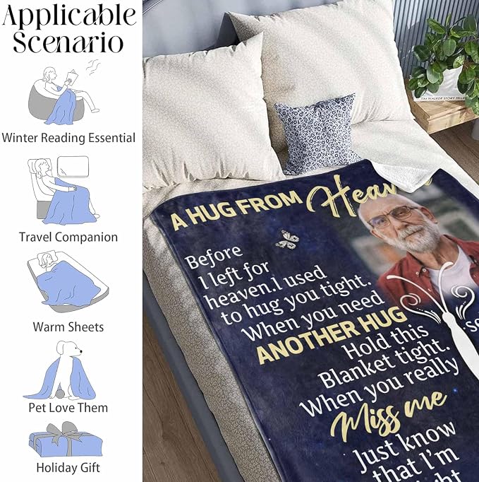 Custom Memorial Blanket with Photos for Loss of Loved One, in Loving Memory Personalized Sympathy Blanket for Loss of Dad Mom Husband Wife Friend Memory of Loved One Gifts, Made in USA