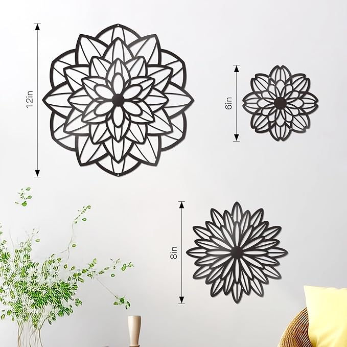 Zzbakress 3 Pcs Metal Flowers Wall Art Bathroom Wall Decor (Black Modern) | Farmhouse Flower Bathroom Decor Wall Decorations For Bathroom, Living Room, Office, Kitchen, Hallway And Outdoor