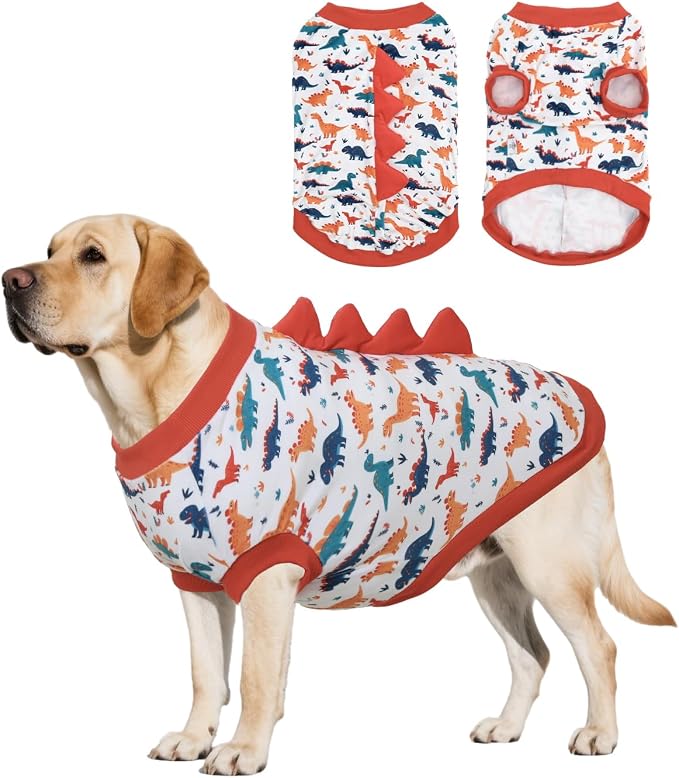 CuteBone Dinosaur Costume Dog Shirt, Stretchy Velvet T-Shirt Clothes for Large Dogs, Soft & Breathable Pet Tee Outfit Pitbull Apparel for Daily Wear, Cozy Pullover Design Big Dog Fashion COSBX02-3XL