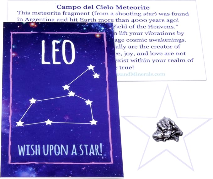 DANCING BEAR Leo Zodiac Healing Crystals Gift Set (14 Pc): 9 Stones, 18K Gold-Plated Constellation Necklace, Meteorite, Succulent Candle, Palo Santo Smudge Stick, and Info Guide, Made in The USA