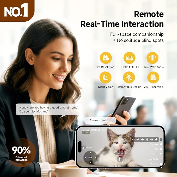 PMATE Self-Moving Pets Camera AI-Powered Rover with Auto Tracking & Patrol, 2K Live View, Night Vision, 2-Way Talk, and Auto-Recharge,(Blue)