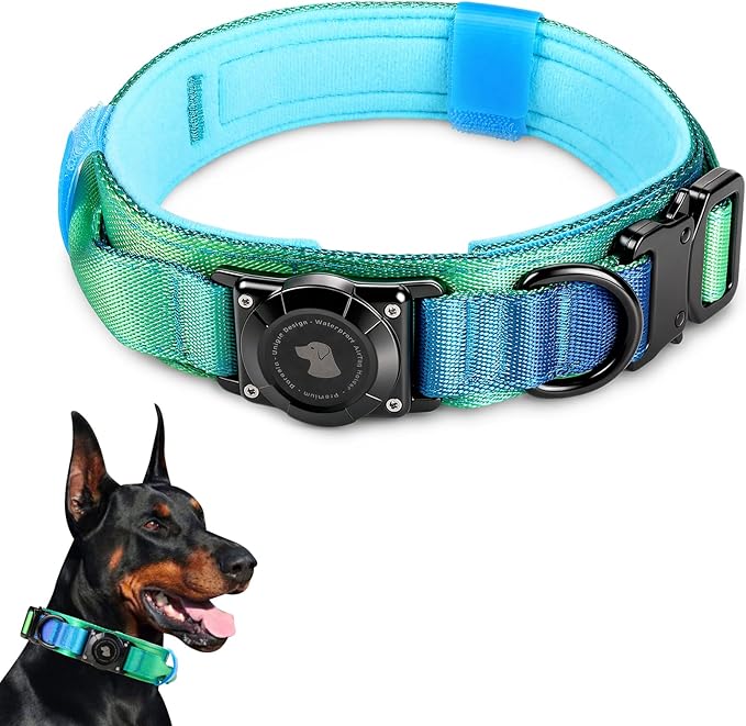 2026 Upgrade Waterproof Tactical AirTag Dog Collar, Built in AirTag Holder | Comfortable Control Handle, Quick Release Metal Buckle, Durable 1000D Nylon, For Medium to Large Dogs, Lime Wave,XL