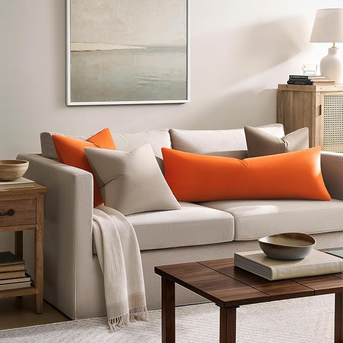 Throw Pillow Covers Lumbar 14x36 Inch Velvet Pillow Covers, Soft Decorative Orange Pack of 1 Long Pillow Case for Couch Cushion Chair Sofa Bed Living Room, Home Boho Decor