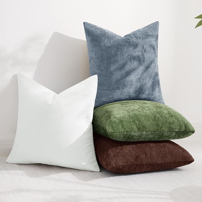 decorUhome Soft Chenille Haze Blue Throw Pillow Covers 16X16 Set of 2 | Decorative Fall Couch Pillow Covers Solid Dyed Accent Modern Farmhouse Neutral Square Pillow Cases for Sofa