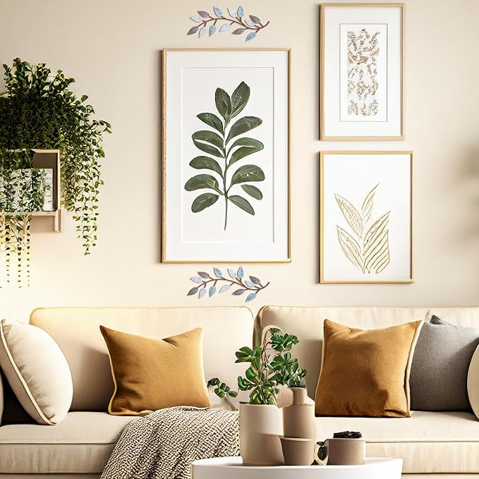 Zhengmy 2 Pcs Metal Leaf Wall Art Vine Branch Decor,Blue Brown Colors | Olive Branch Metal Decor for Living Room Hallway, Symmetrical Leaf Pair for Doorway Entryway, Lightweight Hanging Art Design
