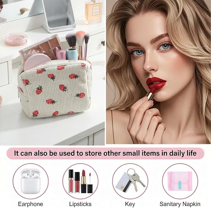 CIATBYYJ Corduroy Cute Cosmetic bag for Purse, Portable Menstrual Cup Pouch Period Bags for Teen Girls, Tampons Holder, Pad Bag, Feminine Care for Purse with Zipper