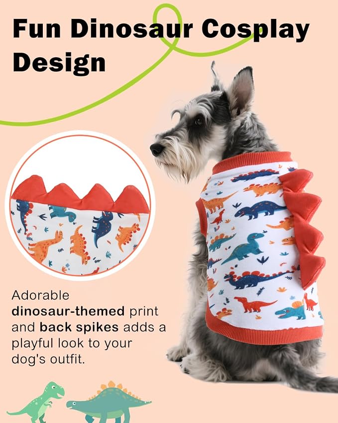 CuteBone Dinosaur Costume Dog Shirt, Stretchy Velvet T-Shirt Clothes for Small Dogs, Soft & Breathable Pet Tee Outfit Cat Apparel for Daily Wear, Cozy Pullover Design Puppy Fashion COSBX02L