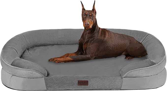 Dwanton Orthopedic Waterproof XX-Large Dog Bed Sofa, Gel Memory Foam, 48" | Egg-Crate Foam Dog Sofa, Washable Pet Bed with Four Sided Bolster Cushion, Removable Cover & Non-Slip Bottom, Medium Grey