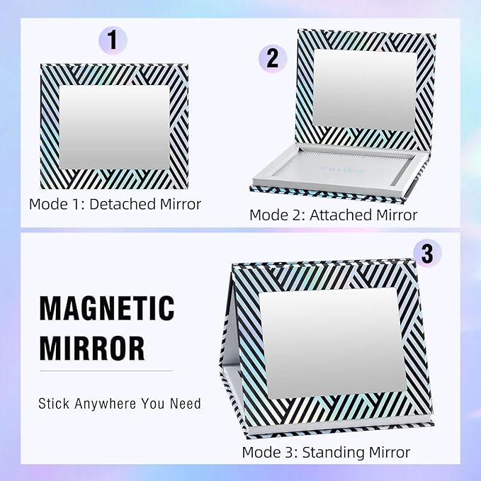 Empty Magnetic Makeup Palette with Mirror, Spatula, 20 Metal Stickers, Suitable for Eyeshadow Lipstick Blush Powder Highlighter and Contour, DIY Refillable, Holographic Stripes (Black, Medium)