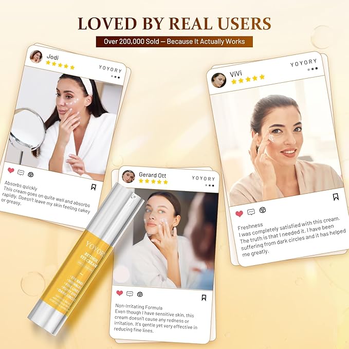 Retinol Eye Cream for Dark Circles - Rapid Under Dark Circles,Wrinkles, Eye Bags, Puffiness Remover for Women and Men, Temporary Firming & Tightening Treatment 0.66 fl oz (Gold)