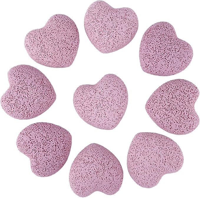 TUMBEELLUWA 10 PCS Pink Heart Shaped Lava Rocks for Essential Oils | 1 Inches Porous Oil Diffuser Stone, Aroma Diffuser for Home Office, Carved Heart Stone for Romantic Wedding Favor & Decor