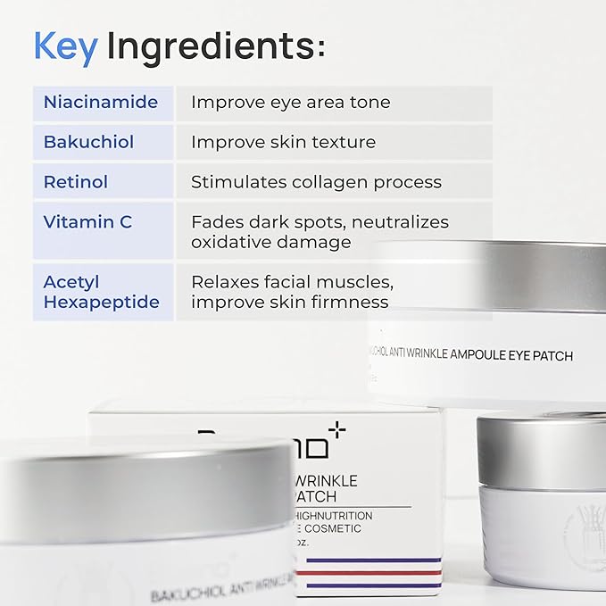 Bueno+ Bakuchiol Anti-Wrinkle Ampoule Eye Patch, 60 Patches, Under Eye Patches for Puffy Eyes and Dark Circles with Bakuchiol and Retinol, Korean Skin Care