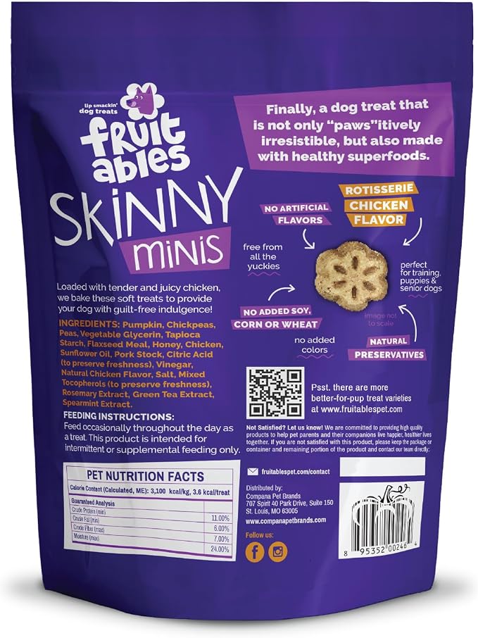 Fruitables Skinny Mini Dog Treats, Training Treats, Rotisserie Chicken, 5oz | Healthy Dog Treats, Crunchy Dog Biscuits, Healthy Puppy Treats, Limited Ingredient, Training Rewards, Made in USA