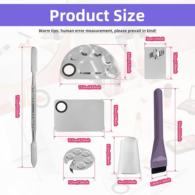 8Pcs Makeup Mixing Tray Makeup Palette with 4Pcs Makeup Spatula and a Makeup Brush, Stainless Steel Makeup Palette Mixing Tray Nail Art Foundation