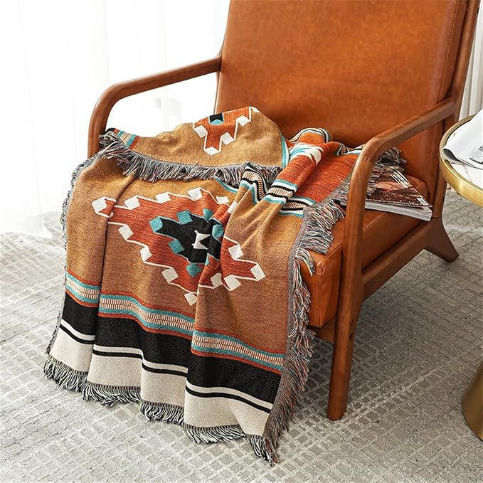 Homesy Aztec Throw Blanket Native Southwestern Bed Blankets 51"x63" Brown | Southwest Decor,Boho Style,Sofa Chair Cover,Outdoor Beach Car Tent Travel Camping Use,Tapestry,Reversible and Tassels