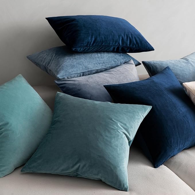 MIULEE Velvet Throw Pillow Covers 16x16 Inch Pack of 2 Dark Blue | Soft Solid Small Decorative Pillow Covers, Modern Luxury Home Decor, for Couch Chair Sofa Bedroom Livingroom Car