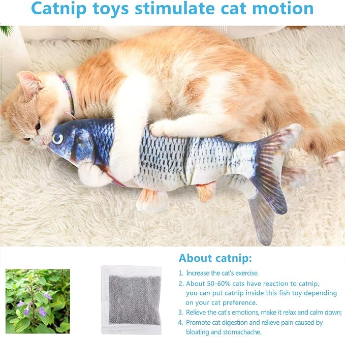 Tocirelo Cat Toys Flopping Fish with Catnip, Moving Interactive Cat Toy