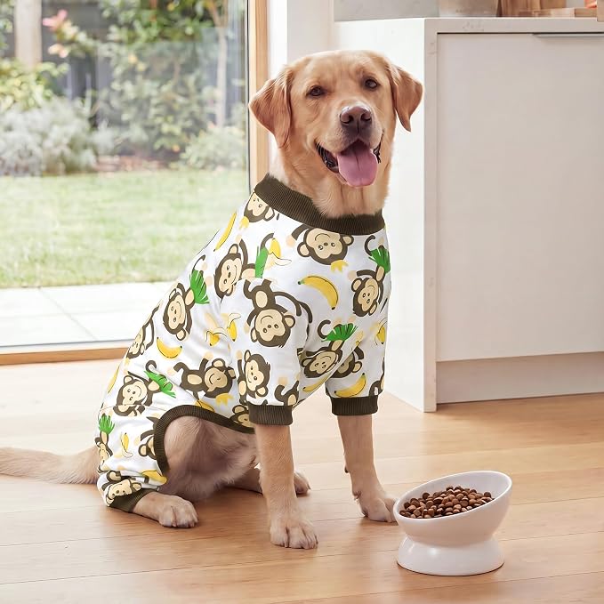 XPUDAC 2 Pack Dog Pajamas for Medium Large Sized Dogs, Soft Stretch Dog Onesie, Lightweight Warm Pet Pjs Outfit Boy Pet Clothes Dinosaur Monkey Print, 5XL