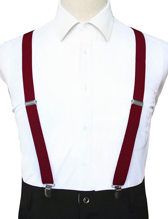 JEMYGINS Solid Color Mens Suspender with 3 Strong Clips Adjustable Braces