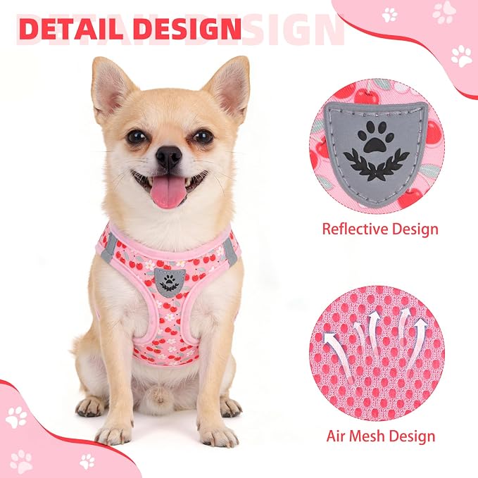KOOLTAIL Dog Harness for Small Medium Dogs,Dog Harness and Leash Set, Step in No Pull Soft Mesh Padded Adjustable and Reflective Pet Vest Harness Puppy, Plaid Extra Harness for XS S Dogs,Pink Cherry,M