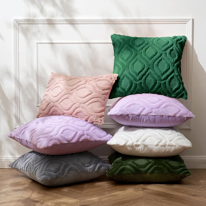 MIULEE Dark Green Soft Plush Faux Wool Lumbar Throw Pillow Covers 12x20 | Set of 2, Farmhouse Boho Home Decor, Decorative Cushion Covers for Sofa, Living Room, Bed
