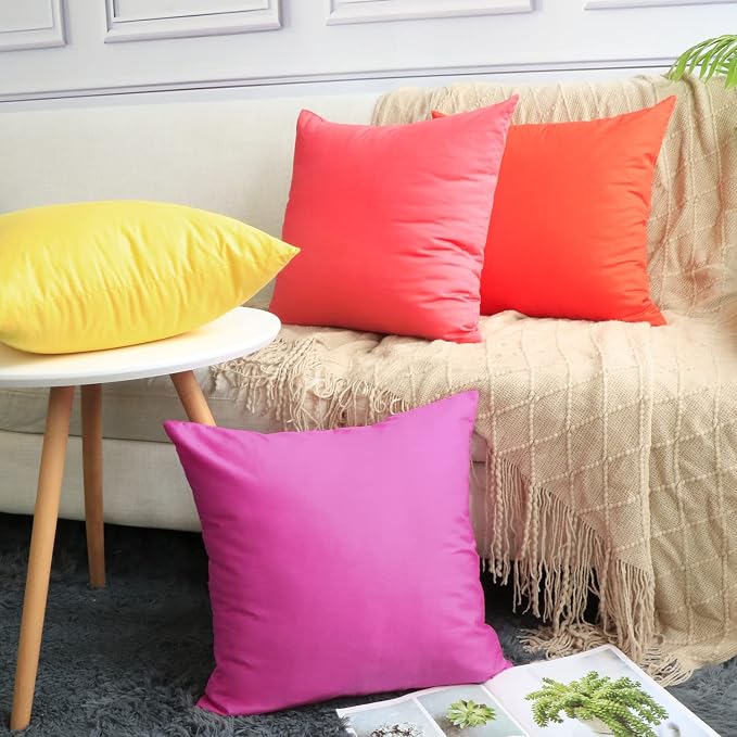 Thmyo 4-Pack 100% Cotton Comfortable Solid Decorative Throw Pillow Case, Square Cushion Cover Pillowcase Sublimation Blank Pillow Covers DIY Throw Pillowcase for Couch(16x16 inch/ 40x40cm,Rose red)