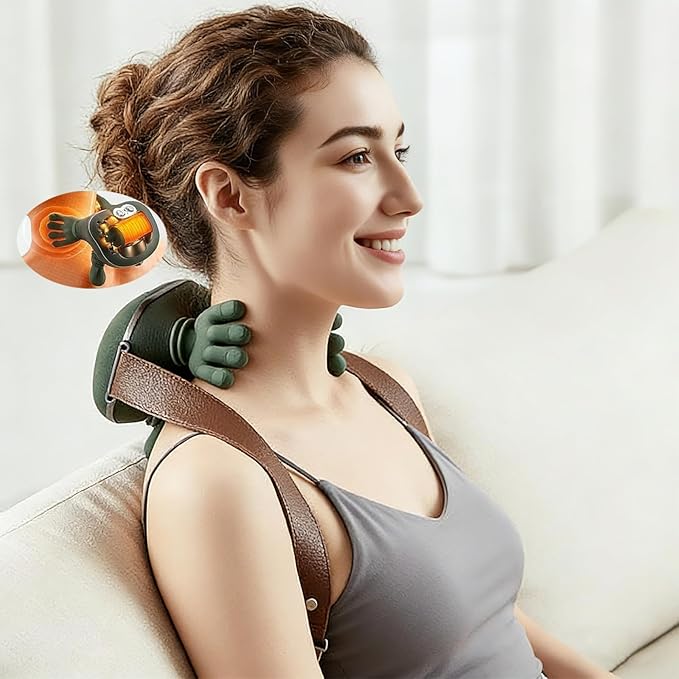 TOlegen Shoulder and Neck Massager, Portable Shiatsu Neck and Shoulder Massager, Electric Deep Tissue 4D Kneading Massage, Portable and Rechargeable for Home and Office (Green)