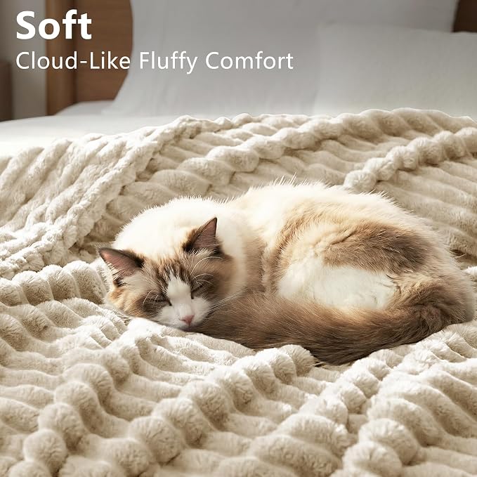 HIMEET Linen Twin Blanket for Bed, 300GSM Ribbed Fleece, 60 x 80 Inches | Ultra Soft Flannel, All-Season Lightweight Warmth, Bed Layering Pick & Dorm Essential, Gift for Men & Women, Machine Washable
