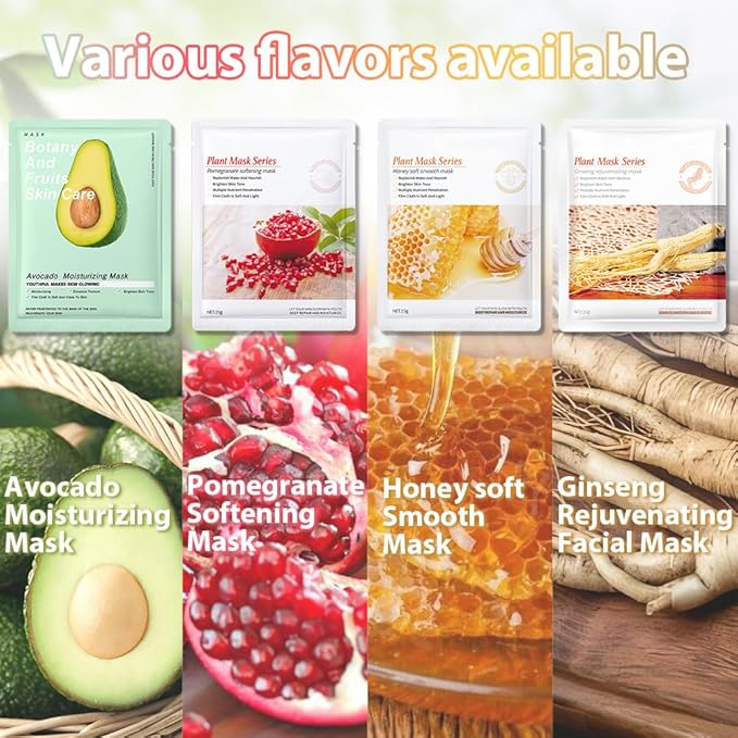 evpct 8-Pack Fruit Sheet Face Facial Masks for Women Skincare Spa, Facial Spa Day Slumber Sleepover Birthday Party Favors Supplies Kit, Natural Ingredients, Hydrate and Soothe for All Skin Types, B01