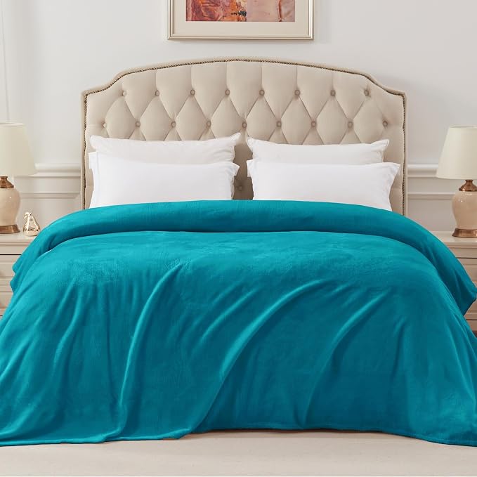 Exclusivo Mezcla Soft Fleece Blanket Queen Size for Bed, Teal | 90x90 Inches, Double-Sided Brushed Flannel, Lightweight Plush Cozy Blanket for Home Decor, All Season, Machine Washable